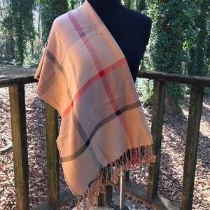 100% Pashmina Tan Print Fringe Scarf